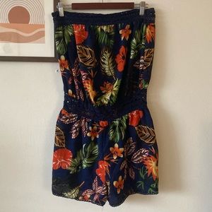 NEW Strapless Floral Romper with Lace Details!